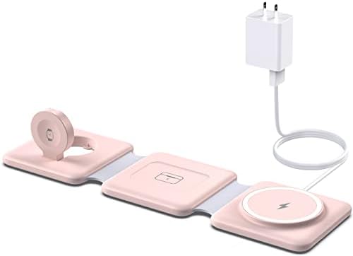 Charging Station for Apple Multiple Devices - 3 in 1 Magnetic Foldable Wireless Charger Dock - Travel Charging Pad for iPhone 14 13 12 Pro Max Plus Watch & Airpods