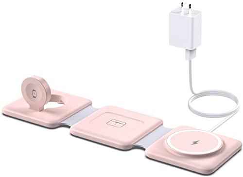 Charging Station for Apple Multiple Devices: 3 in 1 Foldable Magnetic Wireless Charger Stand - Travel Charging Dock Compatible with iPhone 16 15 14 13 12 Pro Max Plus Apple Watch AirPods