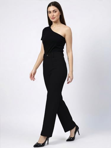 Image of Women's High Waist Formal Straight Fit Trousers Premium Stretch Office Pants Front Pleated Design Smart Workwear Bottom for Office, Casual & Business Wear