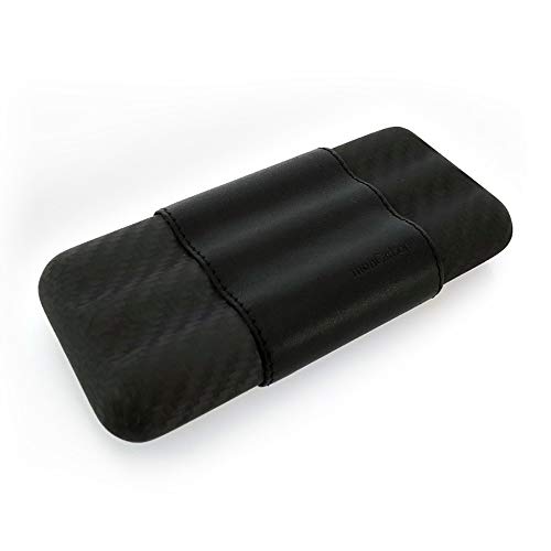monCarbone Portable Carbon Fiber Cigar Travel Case with Genuine Leather Sleeve 3-Finger Cigars - Matte Black