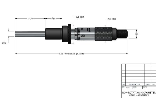 Starrett 262L Mikrometerkopf, nicht rotierende Spindel, 0-1 Bereich, 0,001 Teilung, +/- 0,0001 Genauigkeit, glatte Kausche, Kontermutter