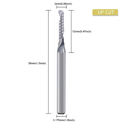 CNC-Fräser-Bits, Gravur-Bits, Schaftfräser, einschneidige Spirale, Upcut Router Bit, 3.175mm Schaft, 2mm Schnittdurchmesser, 12mm Schnittlänge,Wolframstahl, Gravur, Schnitzwerkzeug-Set für MDF