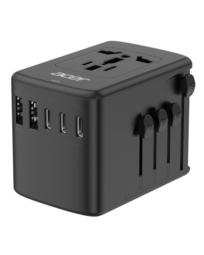 Acer Universal Travel Plug Adapter - International Power Adapter with 5 USB Ports (3 USB C) 5.8A, Worldwide Outlet Charger for USA to European UK France Germany Spain, Type C/E/F/G/I/L/A, Black