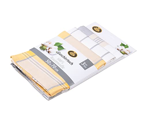 Gözze - Set of 3 Tea Towels, 100% Cotton, High Weight Material (260 g/m²), 50 x 70 cm - Yellow - Image 3