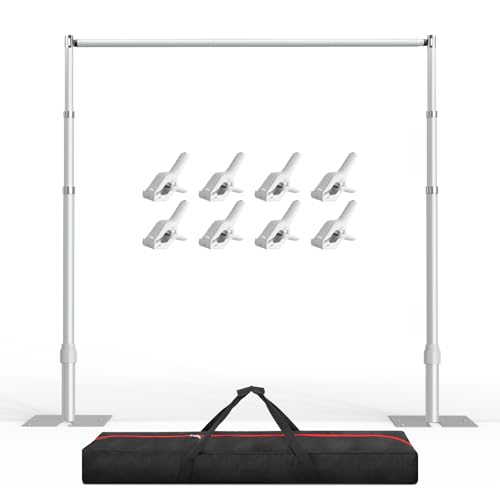 EMART Pipe and Drape Backdrop Stand Kit, 8.9ftx10ft Heavy Duty Adjustable Photo Background, Metal Frame with Flat Base for Wedding, Birthday Party, Banquet Decorations - Silver
