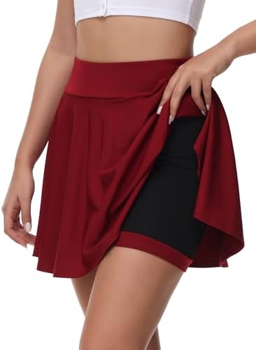 Damen mädchen Basic Rock Schwarzer Damen Mini Skater Rock mit Hose,Taschew vielseitige dehnbaren informell Tennis Rock