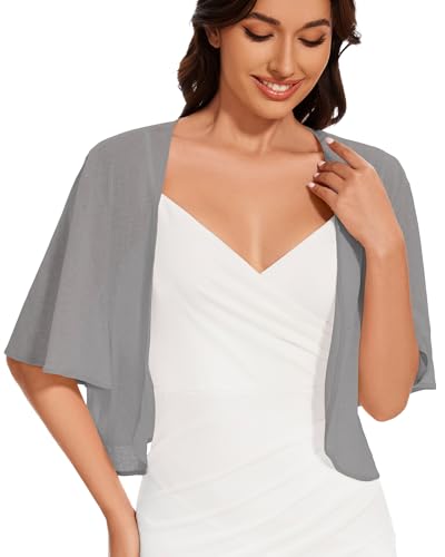 Image of Women Bolero Shrug Cardigan Open Front Cover Up Sheer Short Sleeve Kimonos for Evening Dress