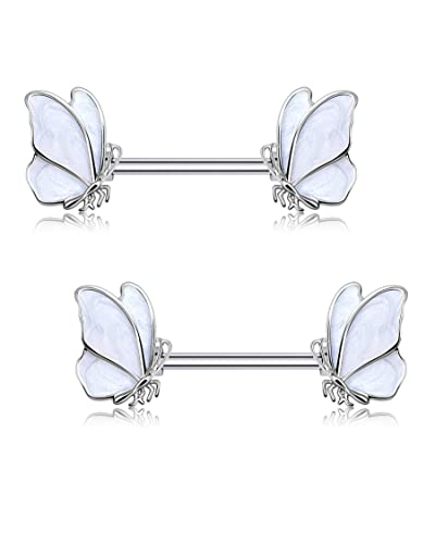 Melighting Piercing para pezones de acero quirúrgico 14G 316L para pezones de mariposa, piercing para pezones, joyería para pezones, piercing para pezones para mujer Cover
