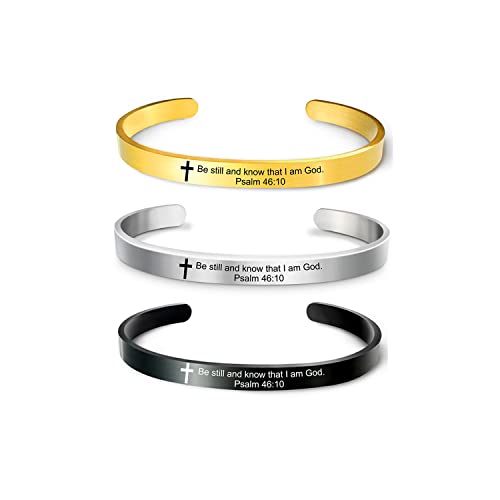 Renyilin 3Pcs Religious Prayer Bracelet Cross Engraved With Bible Verse Be Still And Know That I Am God. Psalm 46:10" Inspired By Baptism Faith Cuff Jewelry #TOP16