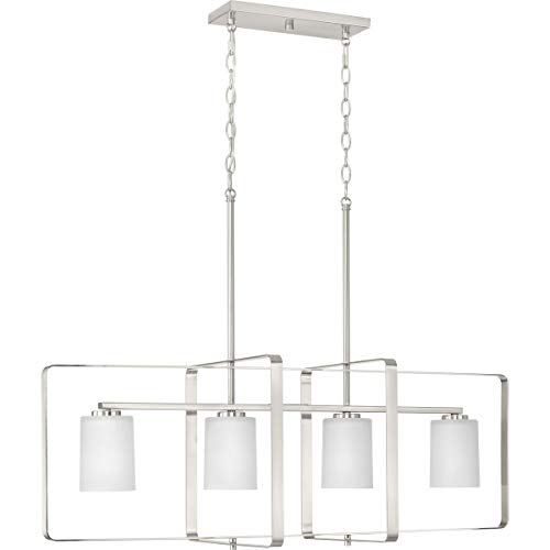 Progress Lighting League Collection 4-Light Etched Glass Modern Farmhouse Chandelier Light Brushed Nickel by Progress Lighting - Image 2