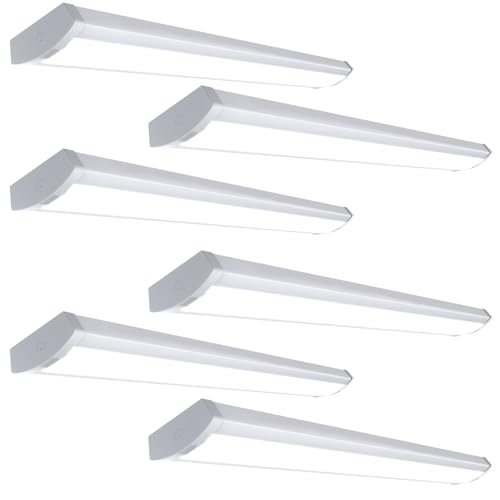 HYPERLITE 60W LED Wraparound Light 4 Feet, 6600lm Linkable 5000K LED Shop Lights Surface Mount, ETL Listed,Led Ceiling Office Wrap Light Fixture for Garage, Workshop, Fluorescent Replacement, 6P