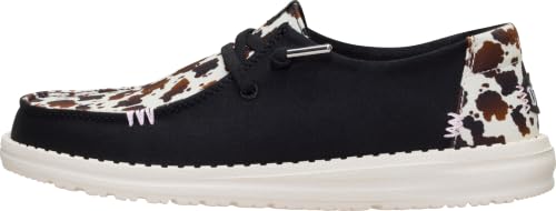 HEYDUDE Women's Wendy Spotted Cow Slip On Shoe, Black/Brown Cow Size 7