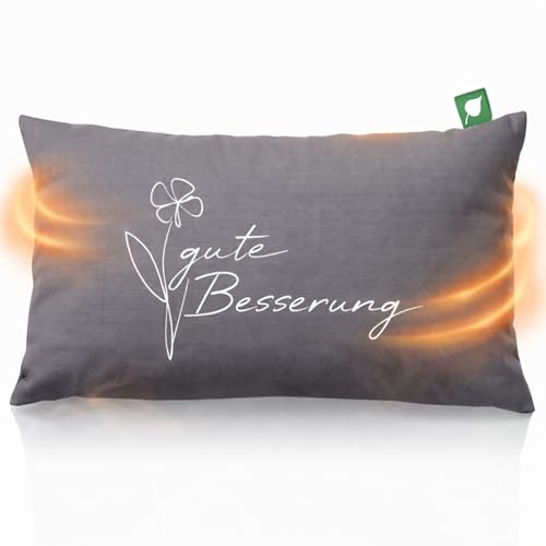 Herbalind Kirschkernkissen Gute Besserung – Natürliches Wärmekissen für Mikrowelle - Geschenk zur Genesung, Ideal für Schmerzlinderung und Entspannung - Grau 30x20 cm