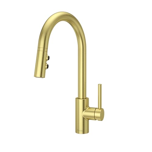 Pfister Stellen Kitchen Faucet with Pull Down Sprayer Single Handle High Arc Brushed Gold Finish Modern Kitchen Sink Faucet for 3 Hole and Single Hole Installation LG529SABG