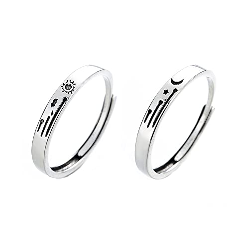 Image of Sun And Moon Rings For Couples Best Friends Cute Dainty Adjustable Matching Moon And Sun Wedding Rings Set For Him And Her Valentines Day Jewelry Gifts
