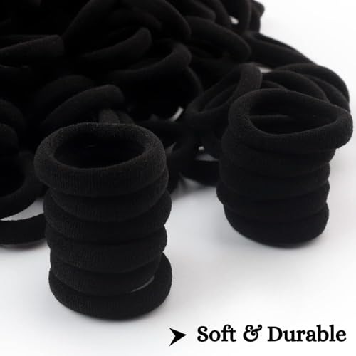 Elina 100 Pcs Baby Hair Ties for Girls and Kids Soft Premium Cotton Mini Elastic Rubber Bands Stretchable Non-Slip Small Ponytail Holder Tiny Scrunchies (Black Color) (Pack of 100)