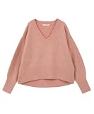 ワイドリブVネックプルオーバー ピンク M