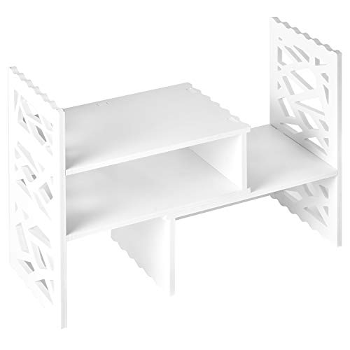 Mygift White Expandable Desktop Bookshelf Organizer With 5 Display Shelves, Small Stationery Storage Shelf Unit, College Dorm Desk Book Organizer #TOP4