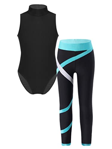 YEAHDOR Kids Girls Sleeveless Dance Sports Outfit Cutout Back Ballet Leotard with Legging Set Ice Skating Tracksuit