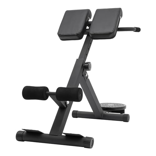 Banco de abdominal multifuncional negro, banco de hiperextensión de fitness, distancia de cojín ajustable 10-65 mm con pies antideslizantes, para apartamentos, gimnasios, 117 x 55,5 x 68,8 - 86 cm