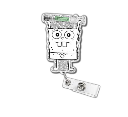 Image of Cartoon Doodle with Dilaudid Syringe Badge Reel with Silver Glitter - Pharmacist Id Holder - Pharmacy Technician Id Clip - Rn - Nursing Gift - Medical Accessory for Nurse - Doctors - and Staff
