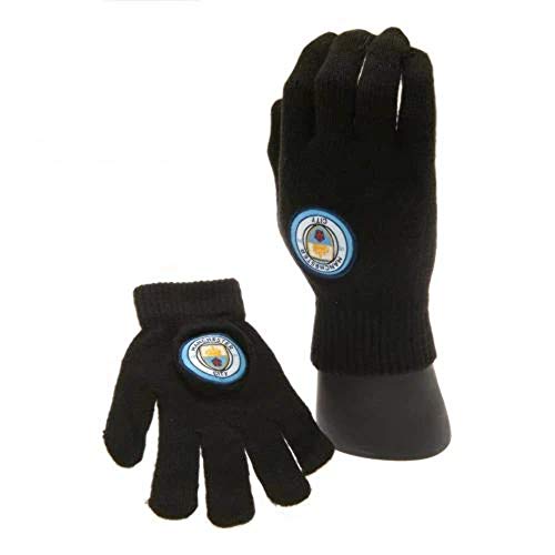Manchester City FC Football Club Crest Badge Black Knitted Gloves Official