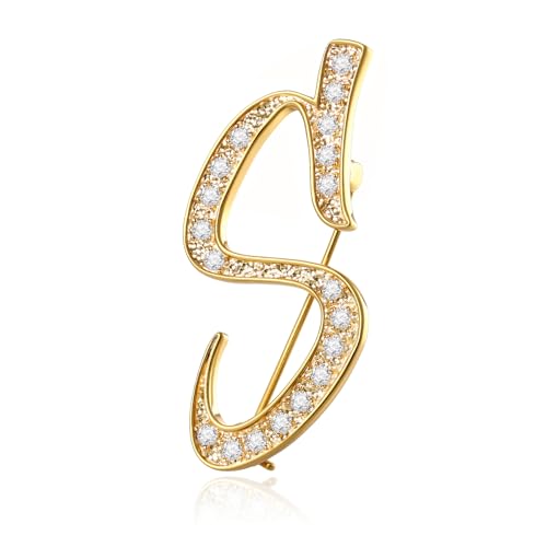 Image of Cicy Bell A-Z Initial 26 Letter Brooch Pins 18k Gold Plated Cubic Zirconia Breastpin Name Personalized Gifts for Women Men