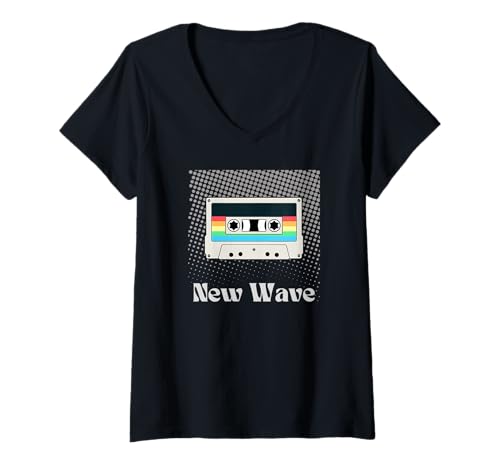 Femme New Wave Music Cassette rétro vintage années 80 T-Shirt avec Col en V