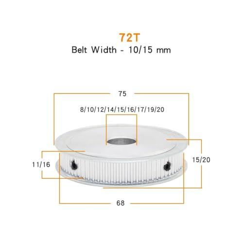 Polea de distribución 72T para motor eléctrico con eje de 12mm y 15mm 2