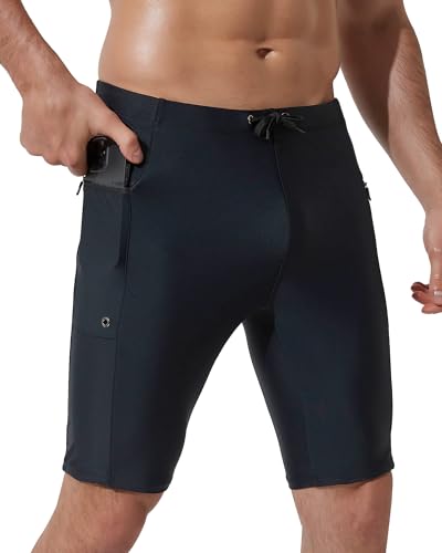 Arcweg Men's Quick Dry Compression Jammers - Swimming Trunks with Zipper Pockets - Black XL