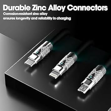 Image of 3 in 1 Fast Charging Data Cable, 120W Portable Charger Cord with USB Type-C, Light-ning & Micro-USB Port Compatible with, iPad, Smartphone, Tab and Other Devices - Black (DEC192)