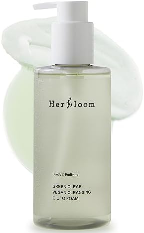 herbloom Green Clear Vegan Cleansing Oil to Foam - Korean Cleanser, pH Balanced Mild Foam Cleanser, Oil Based Cleanser, Sulfate Free, Vegan Skincare - 6.76 fl.oz.