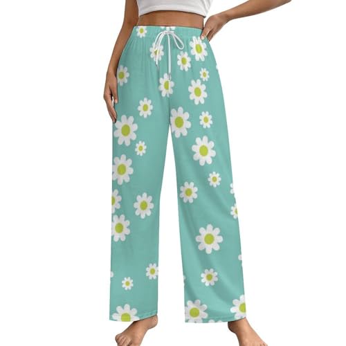 Fleurs bleues pantalon de pyjama femme élégant taille S vêtement de nuit doux