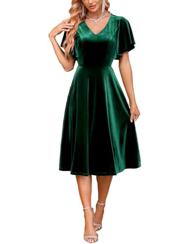 Image of Bridesmay Women's Formal Wedding Guest Dress for Women 2026 Short Sleeve Fit and Flare Tea Party Dresses