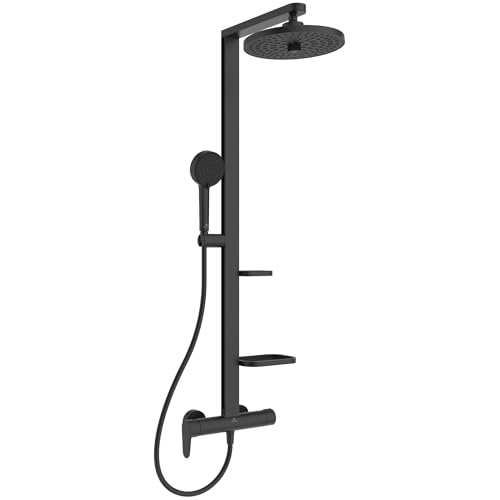Ideal Standard – Ceraflow Alu+ Duschsystem mit Brausearmatur, mit 2 Ablagen, 2-Funktionshandbrause und 2-Funktionskopfbrause, Silk Black Ideal Standard – Ceraflow Alu+ Duschsystem mit Brausearmatur, mit 2 Ablagen, 2-Funktionshandbrause und 2-Funktionskopfbrause, Silk Black