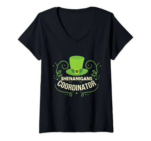 Femme Shenanigans Coordinator Funny Teacher St Patrick's Day T-Shirt avec Col en V