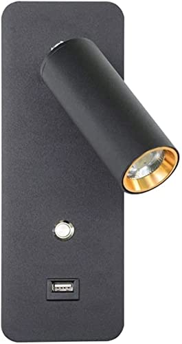 Aplique de Pared, luz LED de Lectura para mesita de Noche, Foco Giratorio para Interiores, lámpara de Pared Moderna con Puerto de Carga USB, Interruptor de botón, luz de Pared de 7
