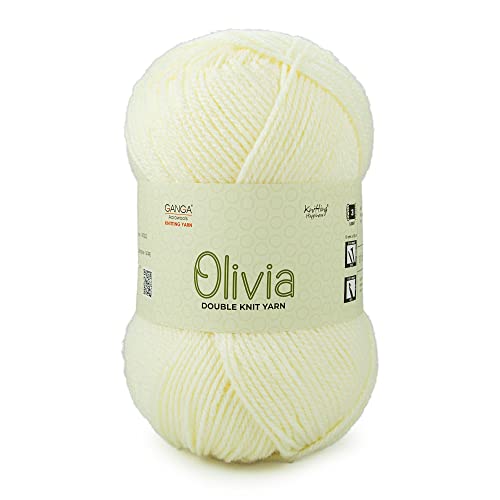 Image of Ganga Acrowools Olivia, Double Knit Acrylic Yarn. Hand Knitting and Crochet Yarn. Oekotex Class 1 Certified. Pack of 2 Balls - 100Gm Each. Shade No - Olv011, Off White