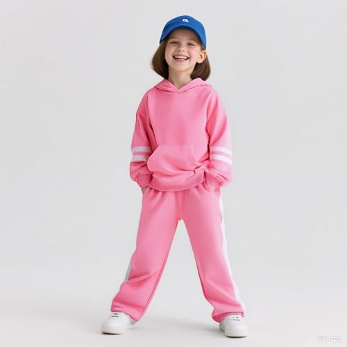 2025 Girls Sweatsuit Set Cute Hooded Sweatshirt & Jogger Pants with Pocket Casual Outfuts Set3