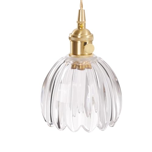 Image of Shenmoyl Pendant Light with Clear Tulip Glass Lmapshade, Brass Vintage Pendant Light Adjustable Hanging Light for Kitchen Island Dining Room Hallway