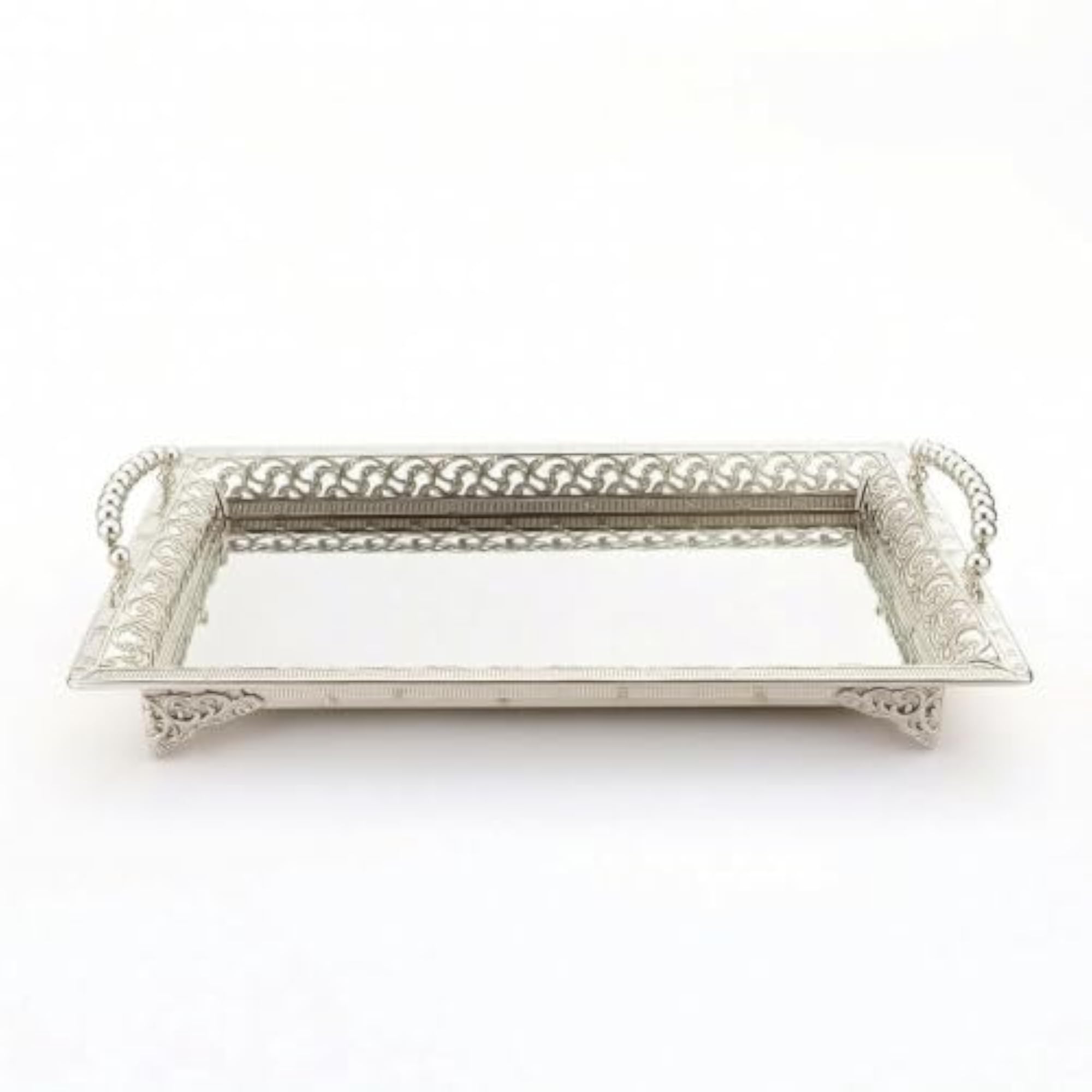Ornate Mirrored Tray with Handles