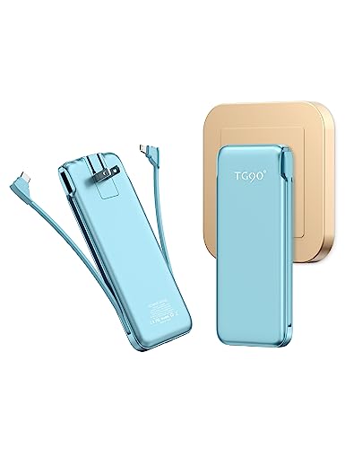 TG90° 10000mah Power Bank with Built in Cables and AC Wall Plug, Cell Phone External Battery Pack Portable Charger Compatible with iPhone Android Smart Devices