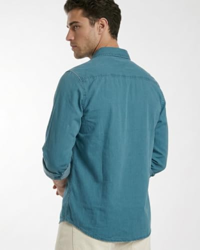 Image of Amazon Brand - INKAST Men Washed Cotton Twill Denim Casual Button Down Shirt | Full Sleeves | Regular Fit | Stylish Summer - Everyday Wear