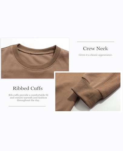 Suwangi Men's Crewneck Sweatshirts Patchwork Athletic Workout Sweat Shirt Casual Loose fit Long Sleeve Pullover Tops for Men Khaki