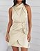 ZESICA Women's 2026 Fashion Satin Sleeveless Halter Neck Tie Waist Wrap Bodycon Cocktail Party Mini Dress,Champagne,Small