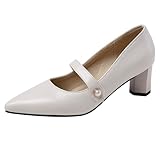 Klarmar Women Buckle Mid Block Heel Office Court Shoes Strappy Elegant Mid Heels Formal Shoes Beige Size 9 US/41/25.5CM