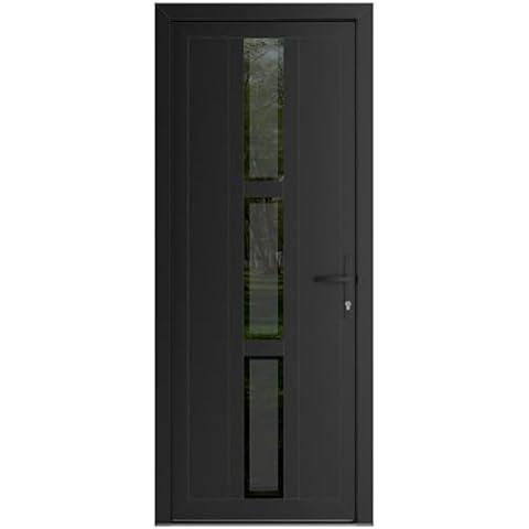 VDOMDOORS Front Exterior Prehung Metal-Plastic Door Frosted Glass | Manux 8112 Matte Black | Residential Doors Entrance Patio Garage W36 x H80 Left-Inswing Cover