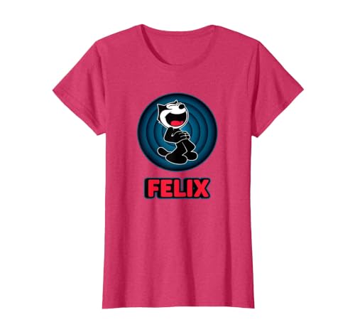 Happy Felix Cat Cartoon Circle Retro Felix Cat Comics T-Shirt, Women, Red Heather, 3X-Large