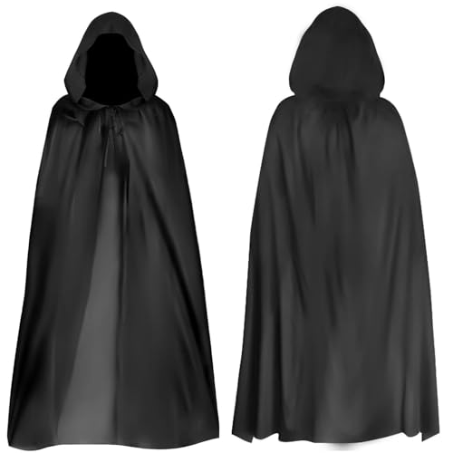 JISRKP 140cm Black Cloak Costume Black Cape Wizard Costume Adult Voldemort C0stume Grim Reaper Vampire Witch Carnival Halloween Adult Wizard COstume Suitable for Adults and Teenagers