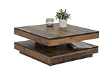 Tischplatte 360° drehbar Apollo Funktionscouchtisch Wohnzimmertisch Ben, Quadratisch, Holzwerkstoff melaminbeschichtet, Tischplatte drehbar 360°, Oldwood, 78 x 78 x 34cm